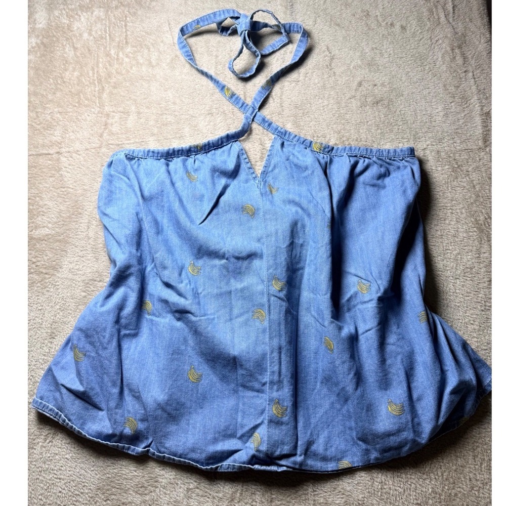 Juicy by Juicy Couture Chambray Banana Embroidered Halter Top XL‎ Kitcsh Boho